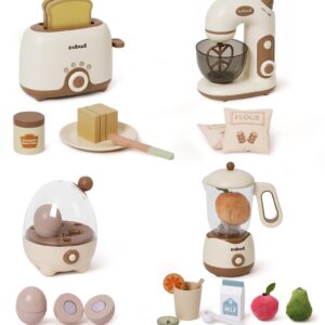 ROBOTIME Wooden Pretend Play Kitchen Playset Food Set With Bread Maker Juicer
