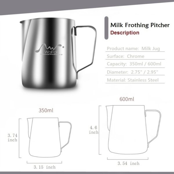 Stainless Steel Milk Frothing Jug, 600ml Milk Coffee Cappuccino Latte Art Sparkling Jug Barista Milk Jug Cups With Size Art Deco Pen And Microfibre Cloth Inside The Sides - Image 5